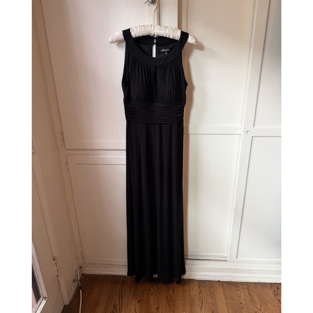 Signature by Sangria Black Pleated Ruched Waist Formal Maxi Dress - Size 10